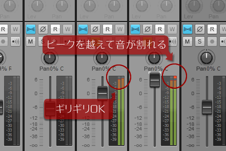 SONAR X1 LE コンソール画面　フェーダー