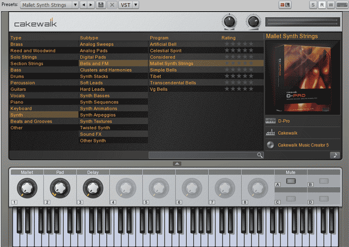 Cakewalk Sound Center　画面　Mallet Synth Strings
