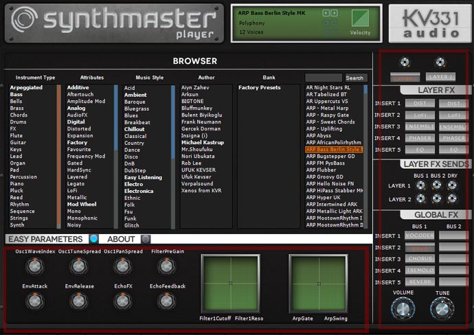 Synth Master Player カスタマイズに使用する領域