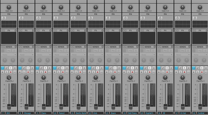 SONAR コンソールビュー　ミキシング前に設定をリセット