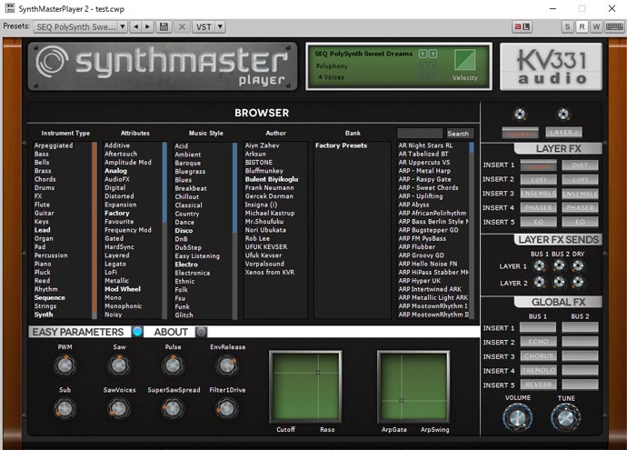 Synth Master Player Free　コントロールパネル