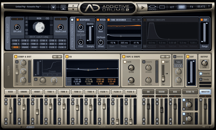 Addictive Drums 2 画面　EDIT画面