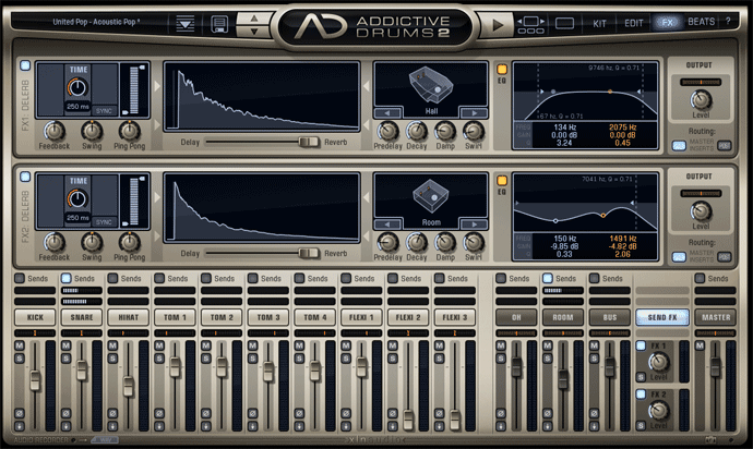 Addictive Drums 2 画面　FX画面