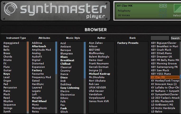 Synth Master Player プリセット「Clav MK」